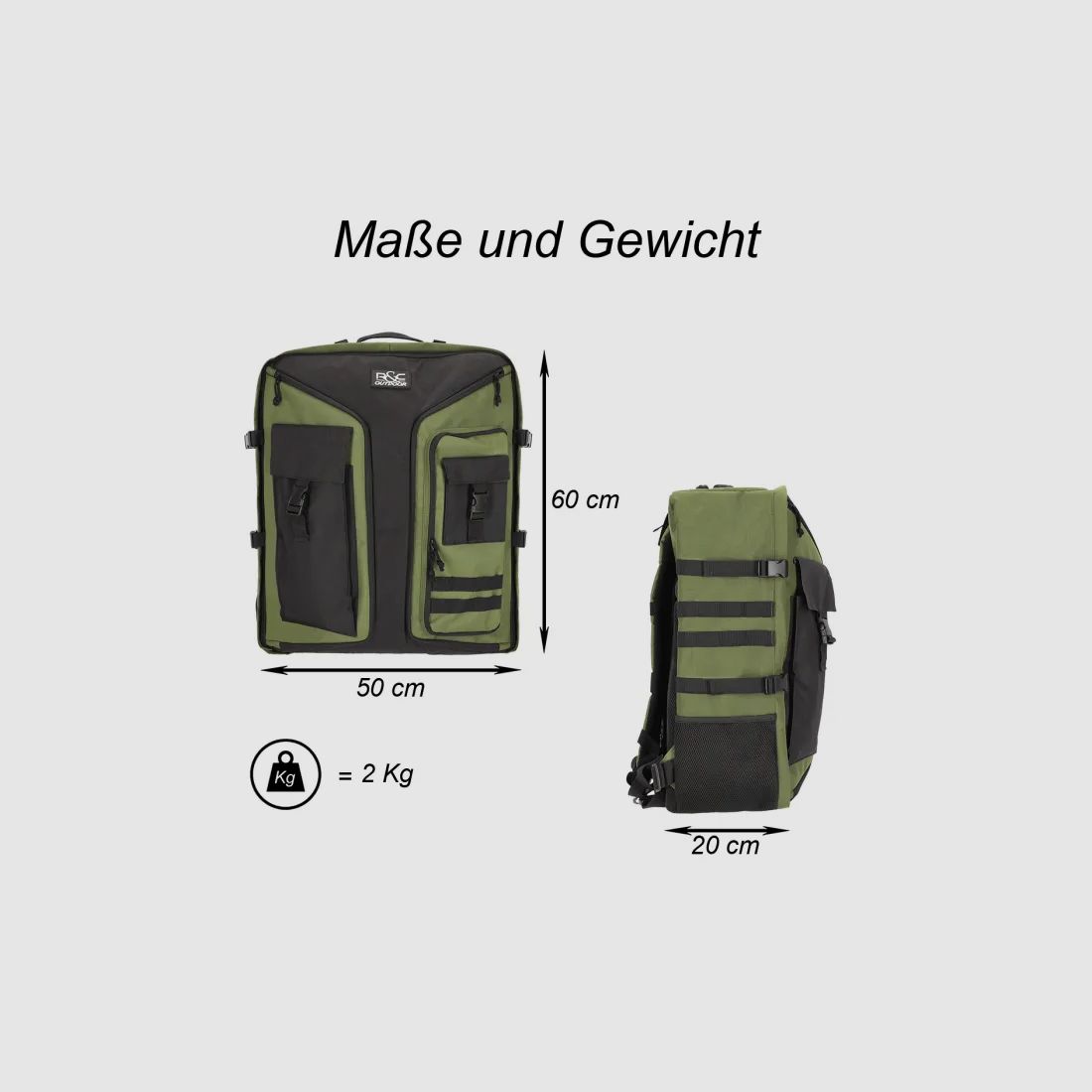 Multifunktions-Rucksack / Armbrust - Transporttasche - ca. 80 Liter - Oliv/Schwarz