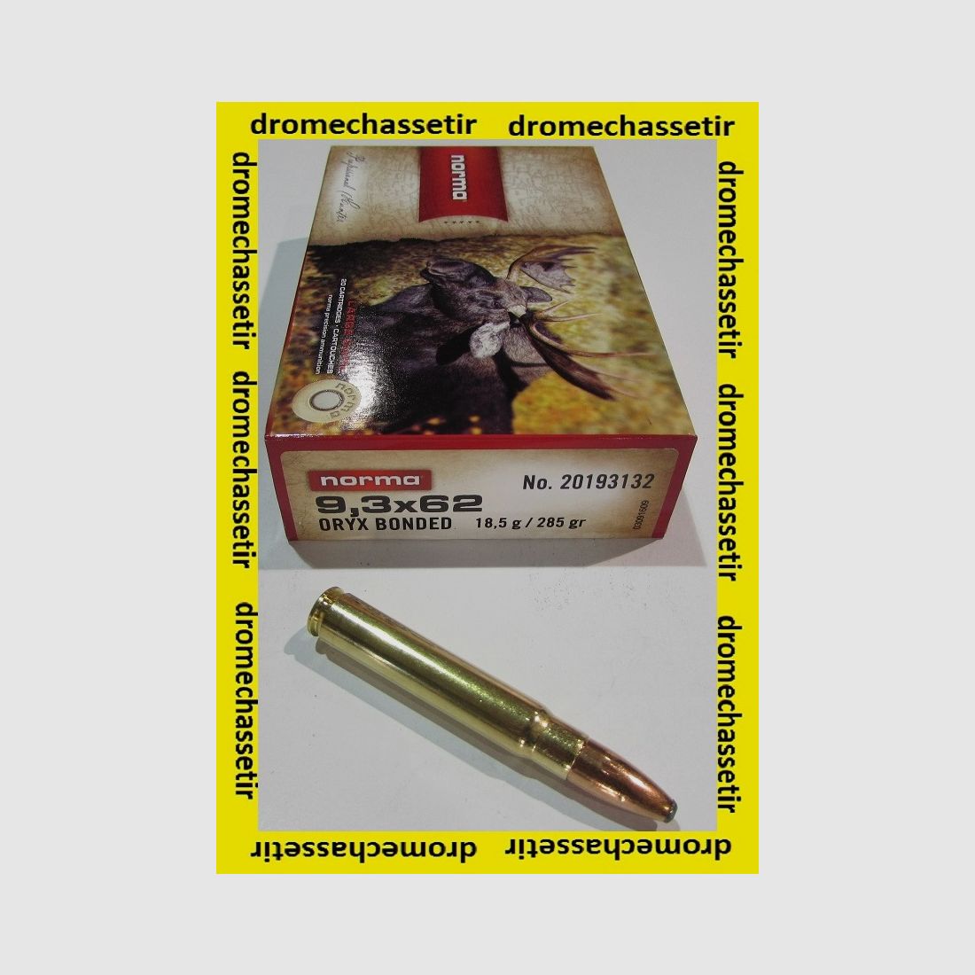 1 Schachtel mit 20 Patronen, Norma Oryx 285 Grain, Kaliber 9,3×62