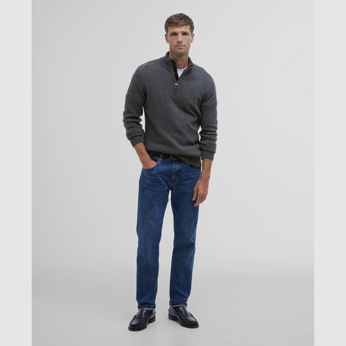 BARBOUR Holden Half Zip Sweater Mid Grey Marl