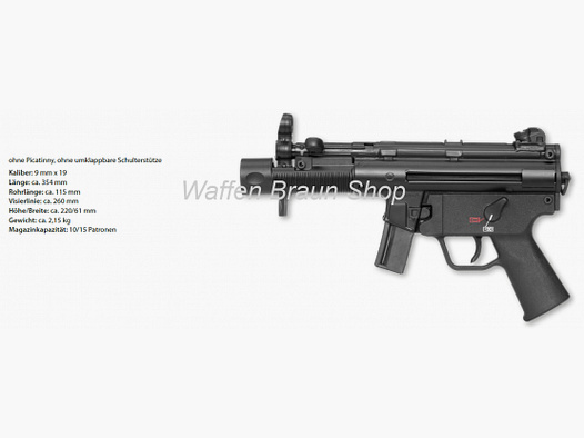 HK Pistole SP5K, Kal. 9 mm, ohne Picatinny-Adapter ohne umklappbare Schulterstütze