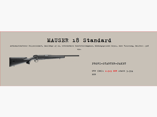 Mauser M18; Profi-Starter-Paket; M18 Standart; Minox RS4 2,5-10x50; SD usw....
