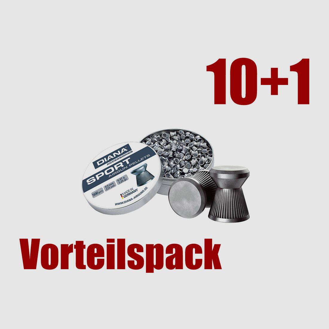 Vorteilspack 10+1 Flachkopf Diabolos Diana Sport Kaliber 4,5 mm 0,47 g geriffelt 11 x 500 StĂĽck