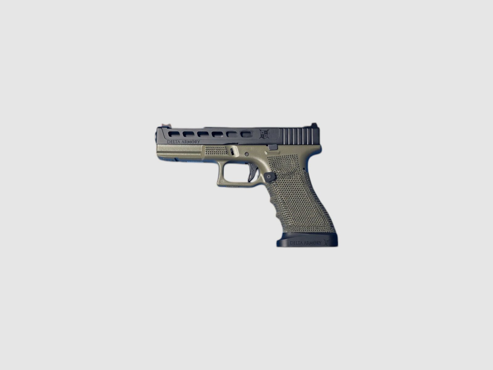 P06 GBB Airsoft Pistol with Grip Stippling in Olive | Delta Armory