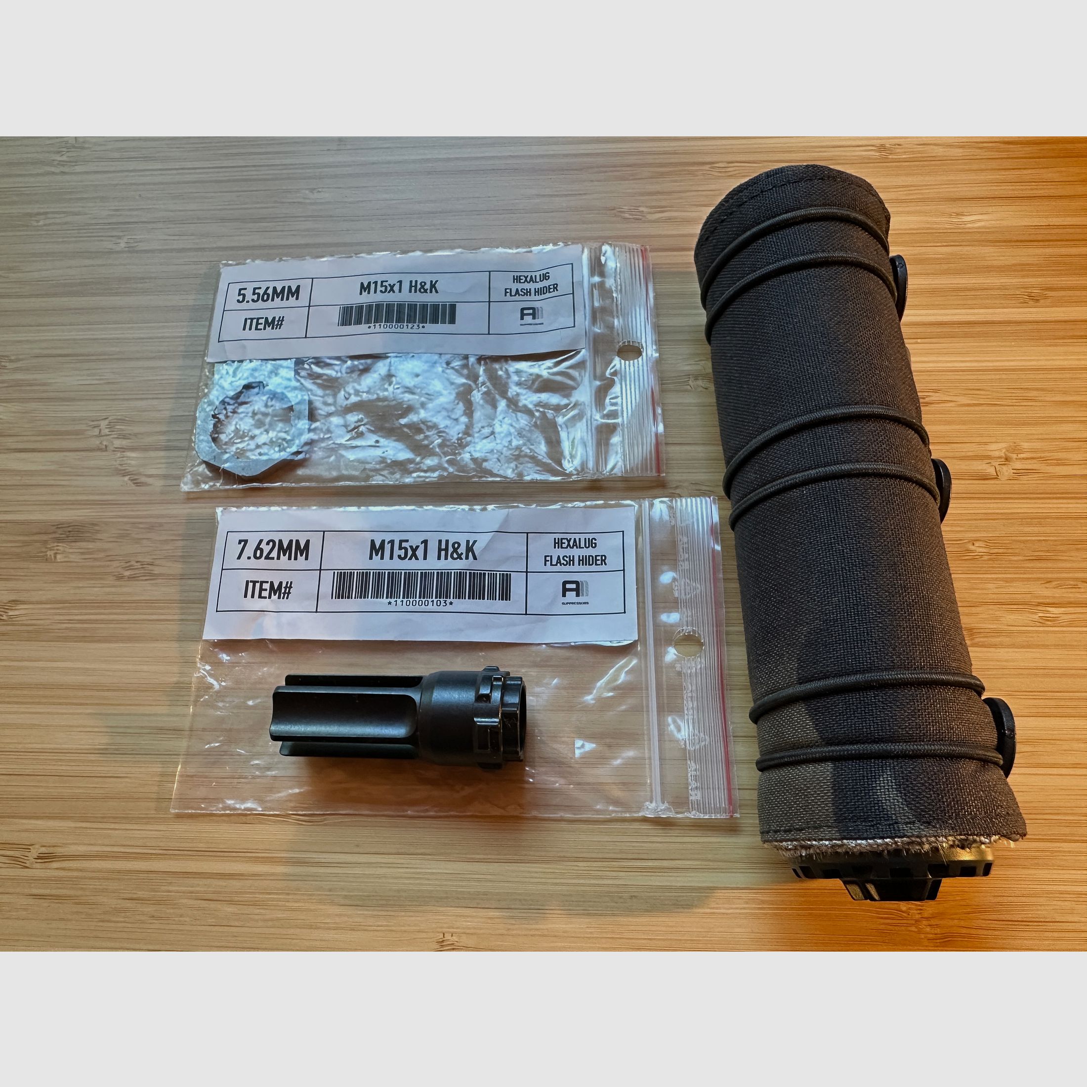 Acheron ACS E1 Hexalug 7,62mm Schalldämpfer + md-textil Hitzeschutz Schalldämpfer Cover