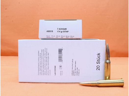 Hornady nabój 7,62x54R Hornady 174grs BTHP Match (80519) VE 20 nabojów/ 11,3g Hollow Point-Torpedo Match