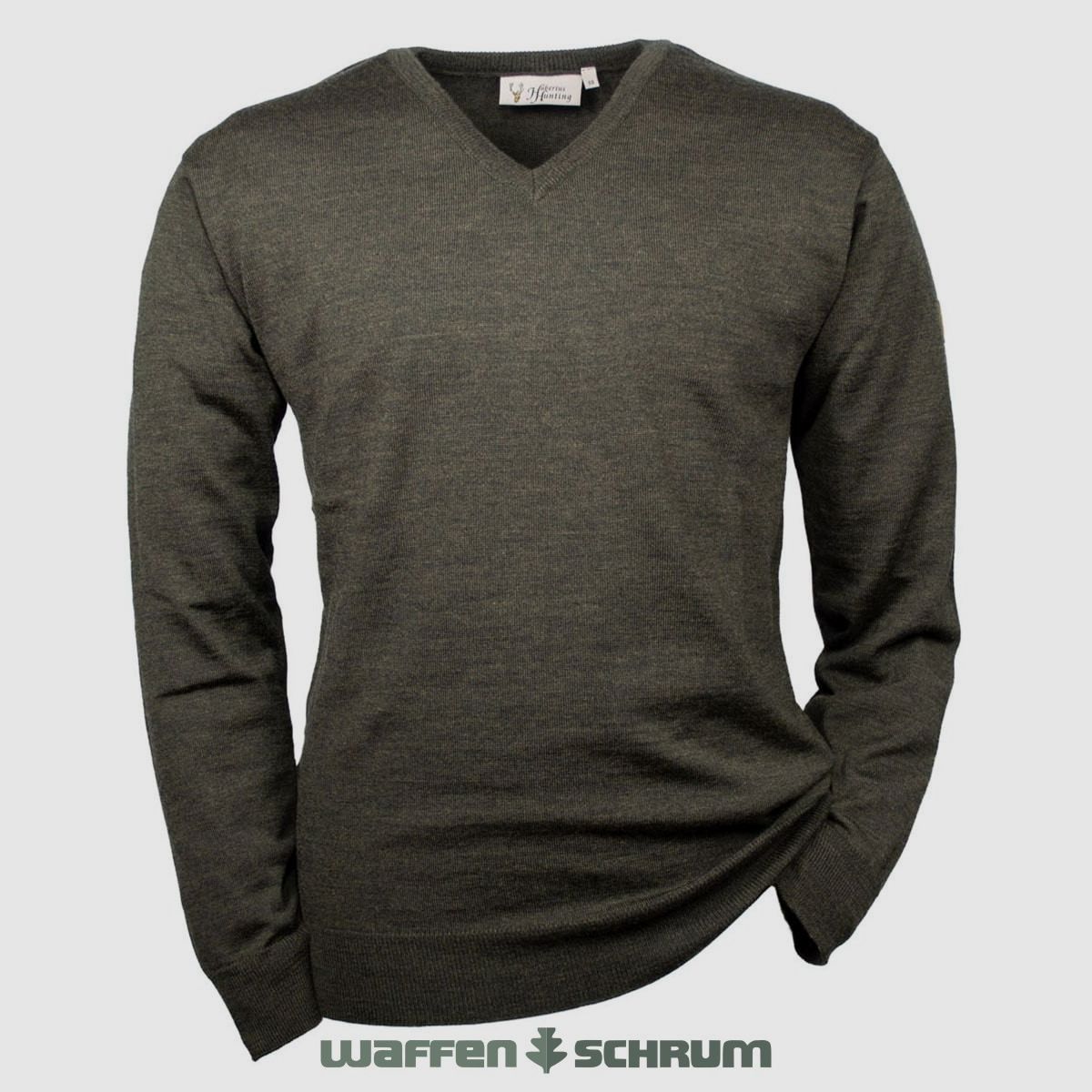 Hubertus Pullover V-Ausschnitt Merino Oliv/braun