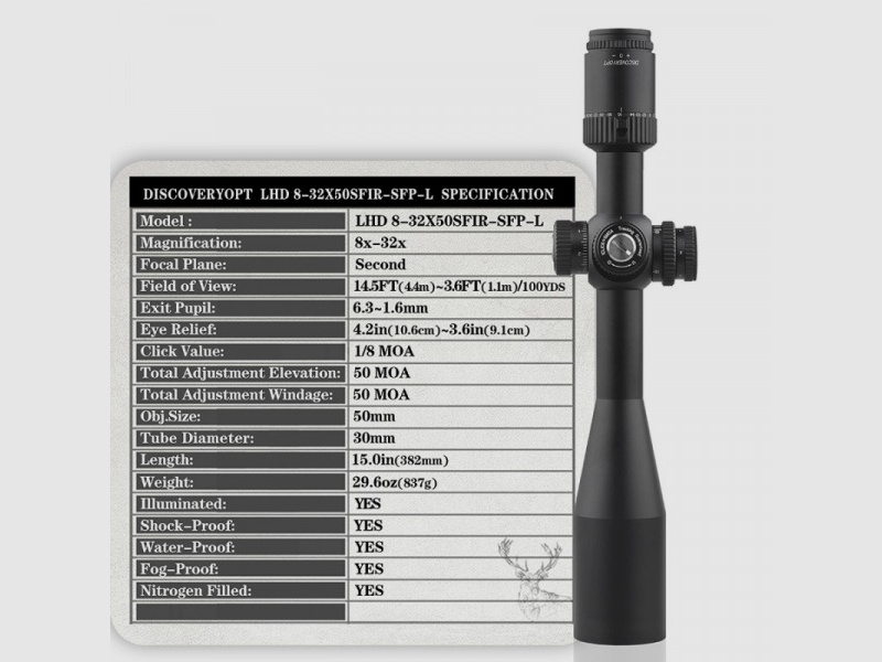 Discovery Optics 8-32X50 Zielfernrohr, für Jagd, Zielschießen, Ziel - NEUWARE