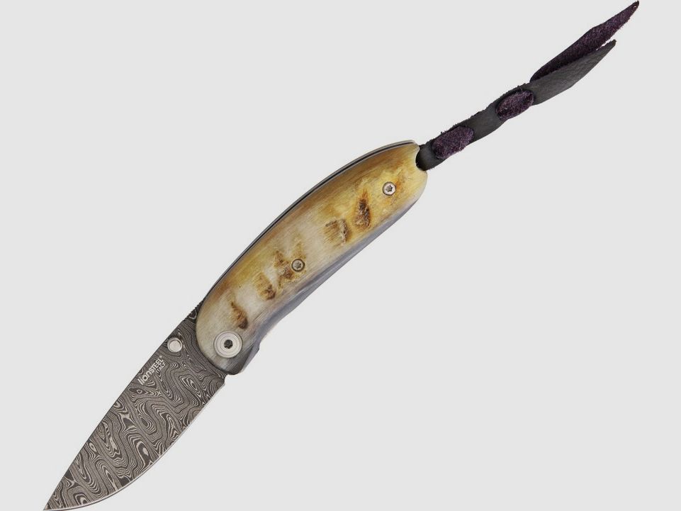Mini-Klappmesser, rostfreie Damastklinge, Griff aus Widderhorn | 97223