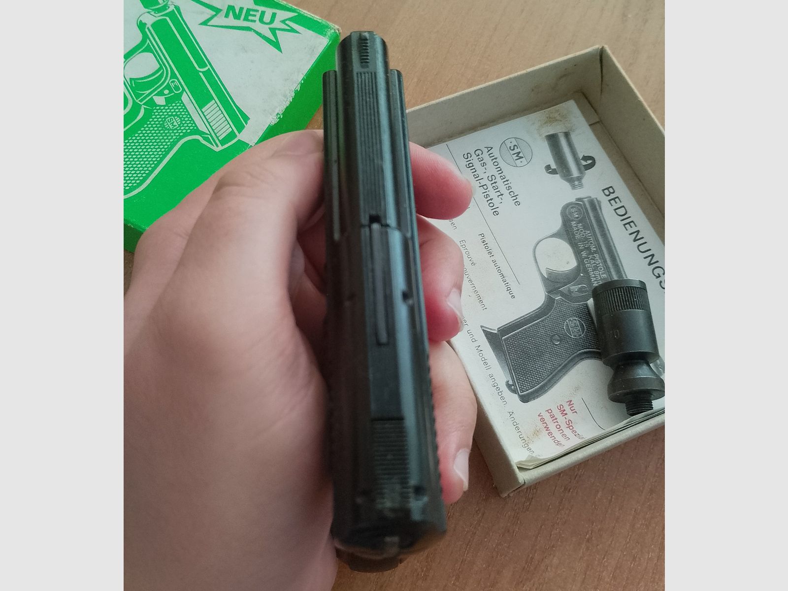 Alte Rhöner SM 15 Kal. 8 mm Knall im PTB 83/2 mit Verpackung!