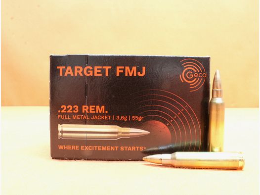 Patrone .223Rem GECO 55grs FMJ (2317561) VE 50 Patronen/ 3,6g Vollmantel-Target