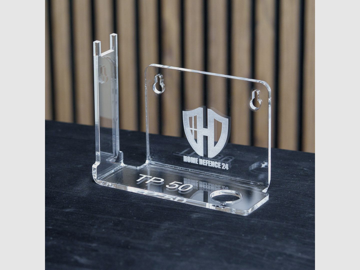 PLEXIGLAS® wandhouder / tafelstandaard voor HDR50 | HDP50 | stijlvol ontwerp met lasergegraveerd Homedefence-logo