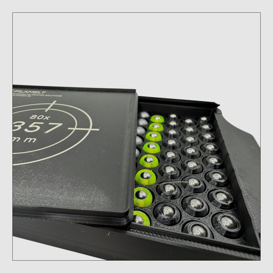 Diabolo-Box für 80x .357 / 9 mm – Praktisch, stapelbar, wiederverwendbar. Matchbox