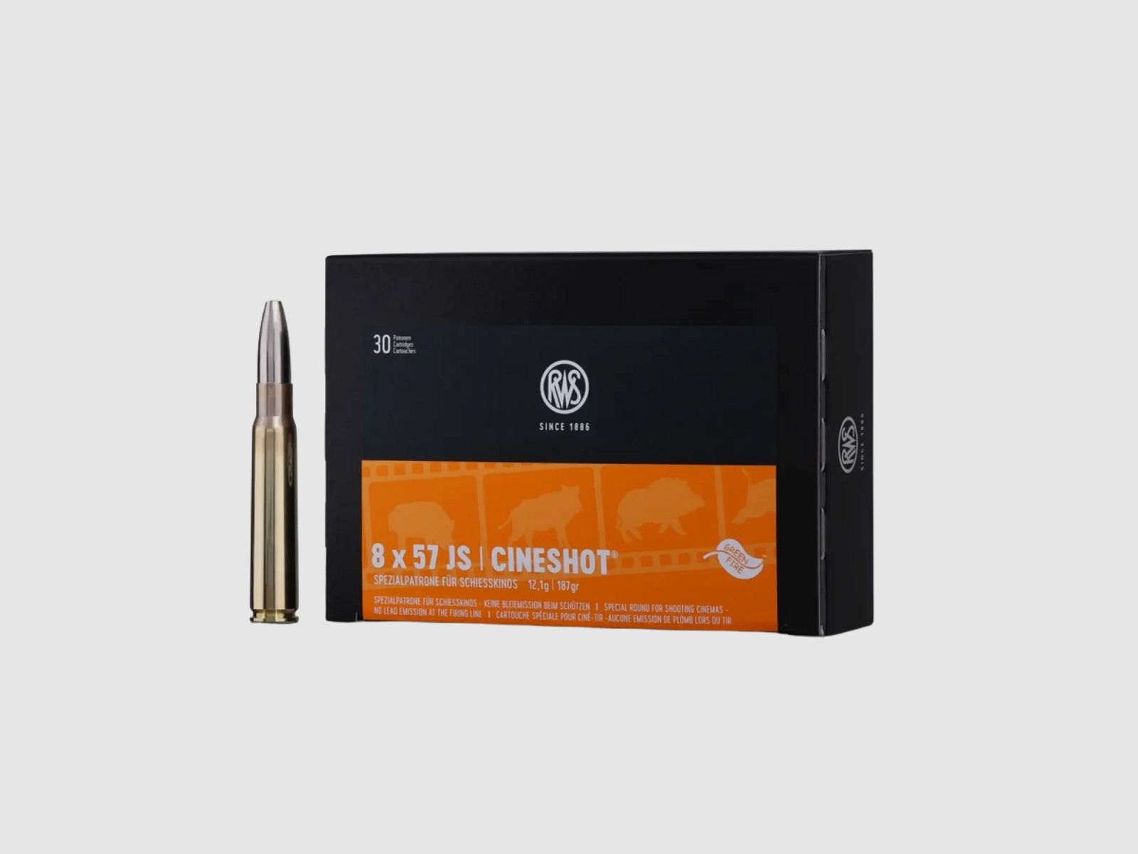 Cineshot 8x57 JS Spezialpatrone für Schießkino 187 grs 30 Schuss