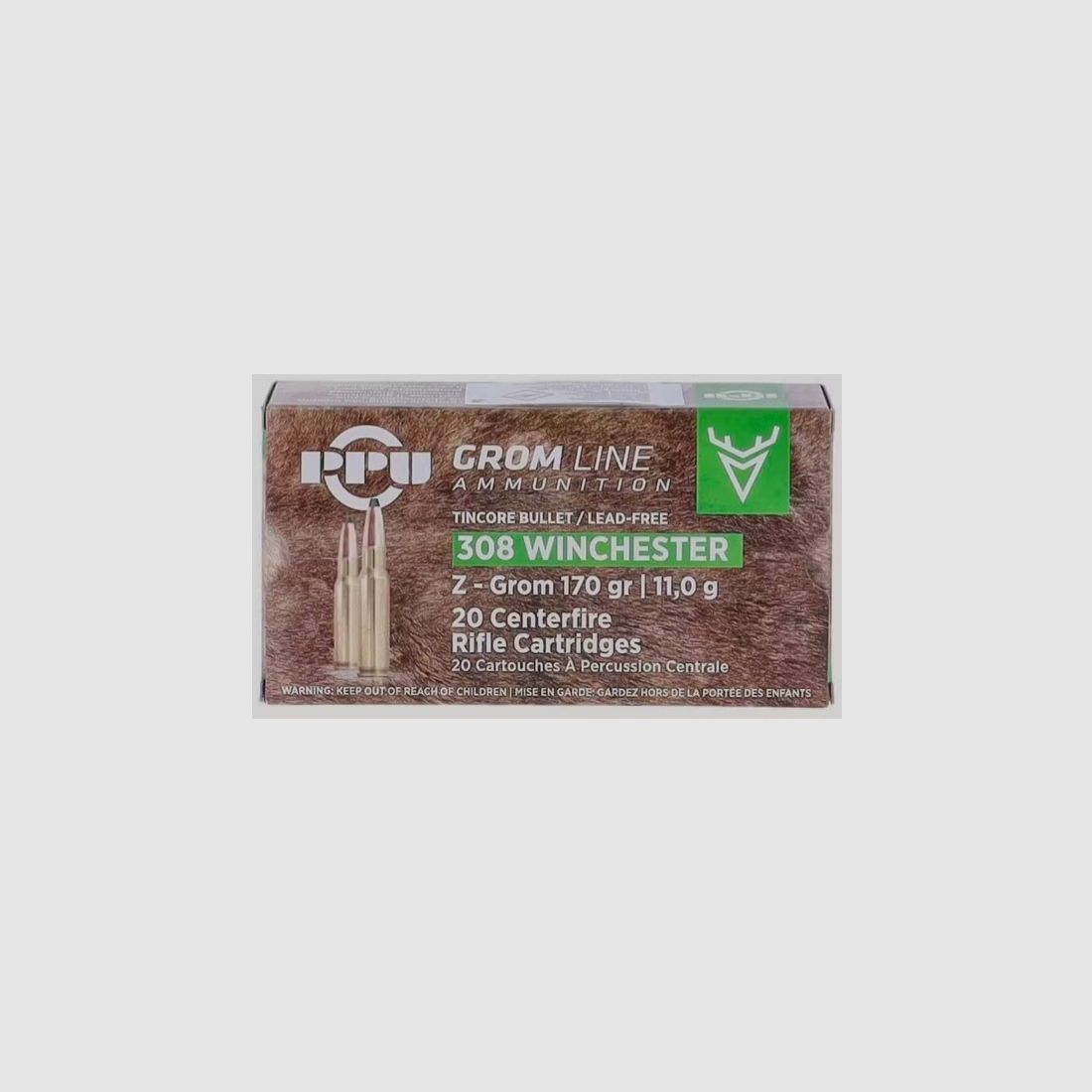 5 Packungen PPU Z-GROM bleifrei .308 Win 170 gr. - 20 Stk