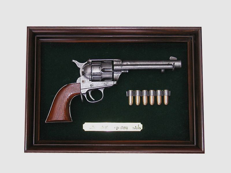 B-Ware Bilderrahmen mit Deko Revolver Colt Single Action Army .45 5,5 Zoll altgrau