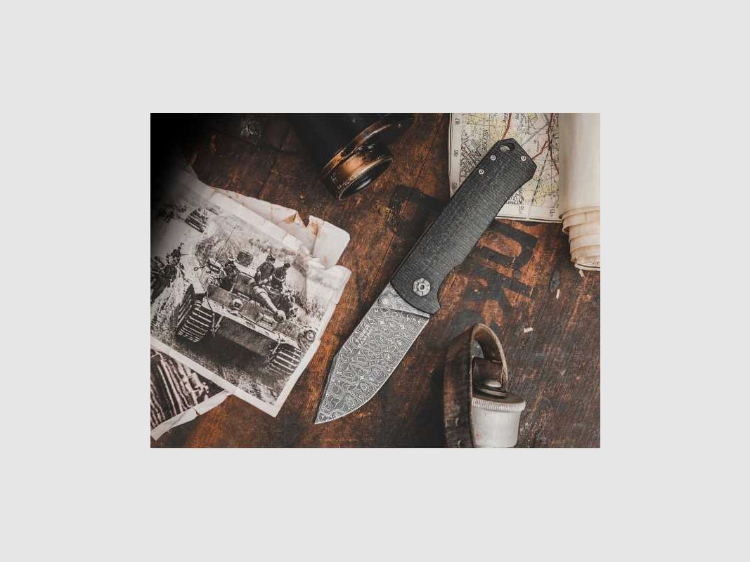 Böker Tiger Damastmes uit pantserstaal Mircata handvat