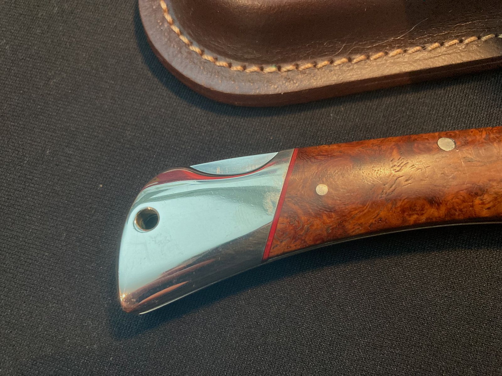 Klappmesser, Taschenmesser, Stainless 440, Titan coated, Leder Gürsteltasche braun