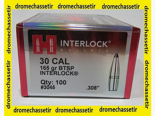 boite de 100 ogives Hornady Interlock BTSP cal 30 poids 165 grains ref 3045