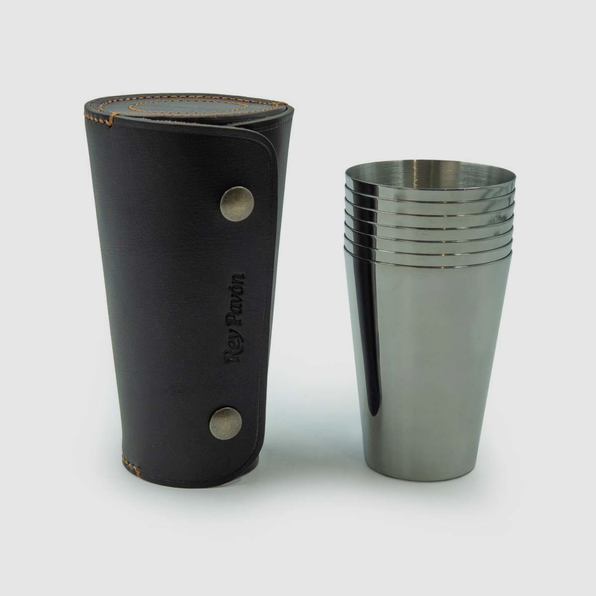 Grosses Edelstahl-Becher-Set Leder, Bild 3 von 12