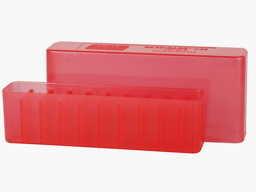 Boîte à cartouches MTM J-20-MLD-29 rouge transparente avec couvercle pour 20 cartouches .45-70 et autres.