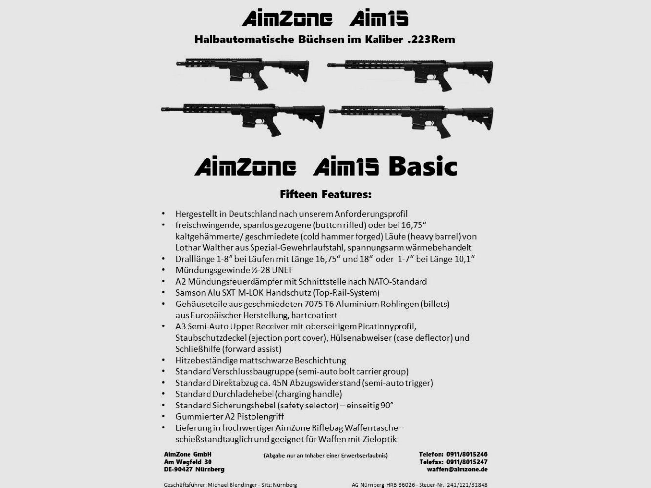 AimZone Ha.Büchse .223Rem AimZone Aim15 Basic Sporter 16M System AR-15 +Geco 1-6x24 Zielfernrohr+Burris PEPR