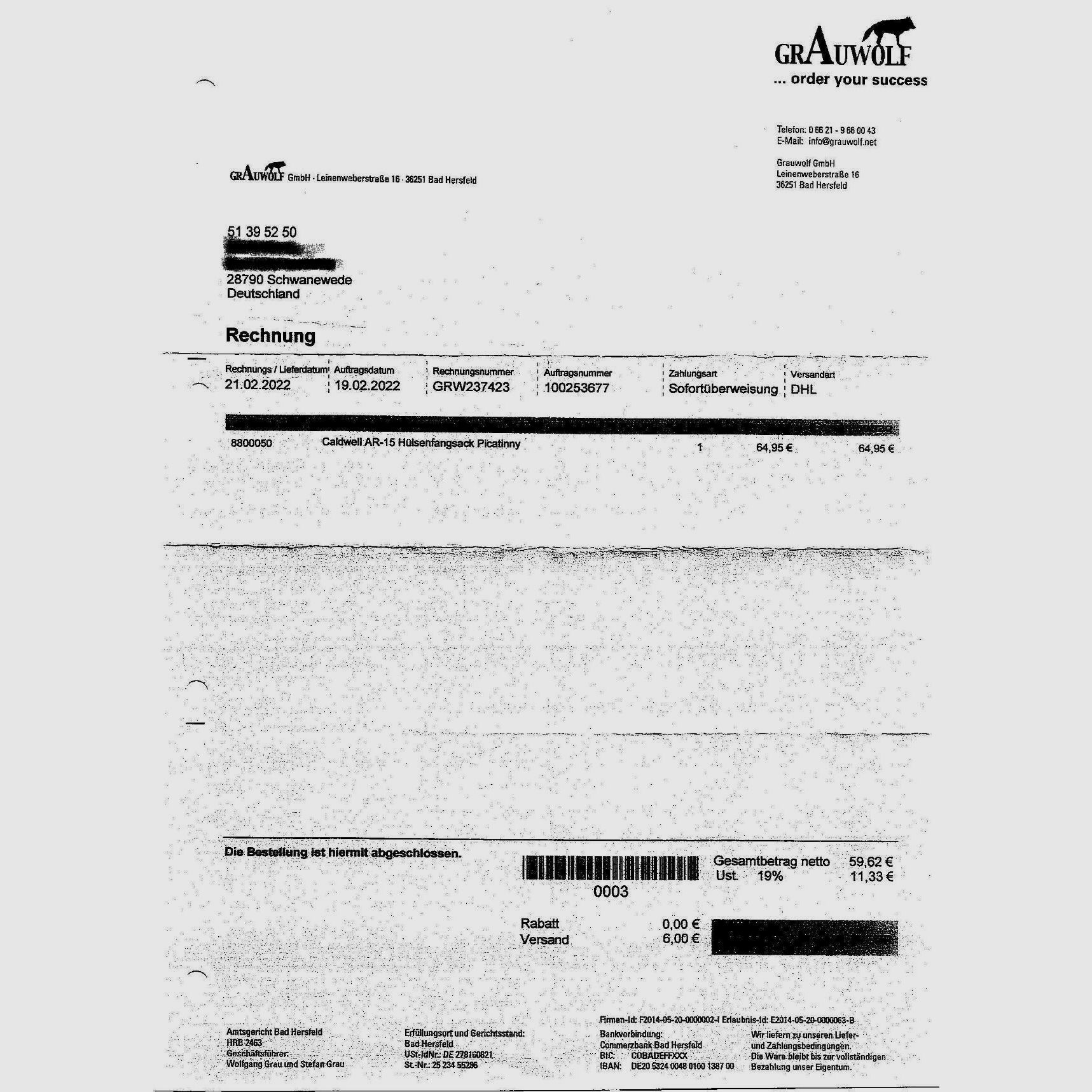 Hülsenvangzak CALDWELL