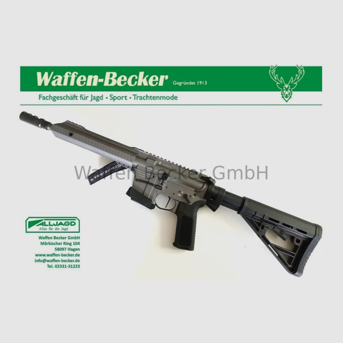 Schmeisser (Waffen Schumacher) AR15-9 S4F Sport Dynamic PCC Kal. 9mm Luger 10,5" grijs + Falke "C" Red-Dot