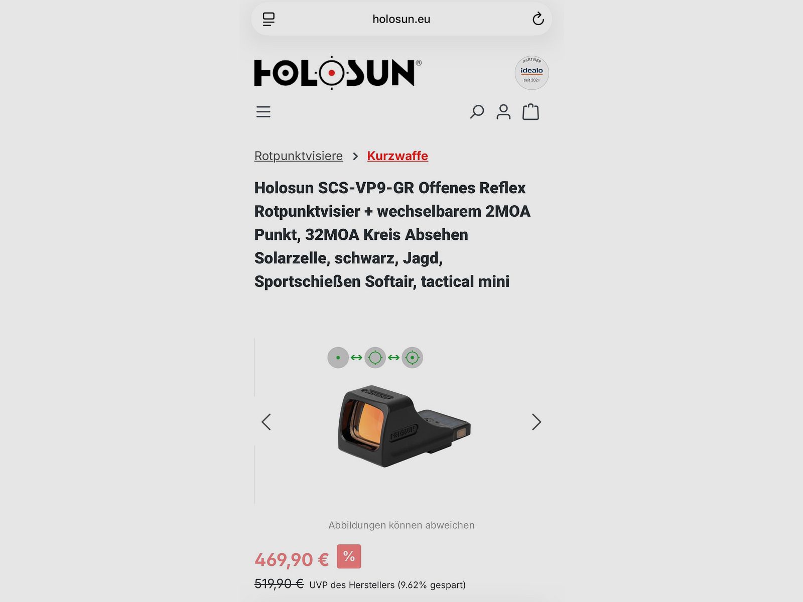 Holosun SVS VP9 GR mirino a punto rosso per Hecker Koch SFP9 OR