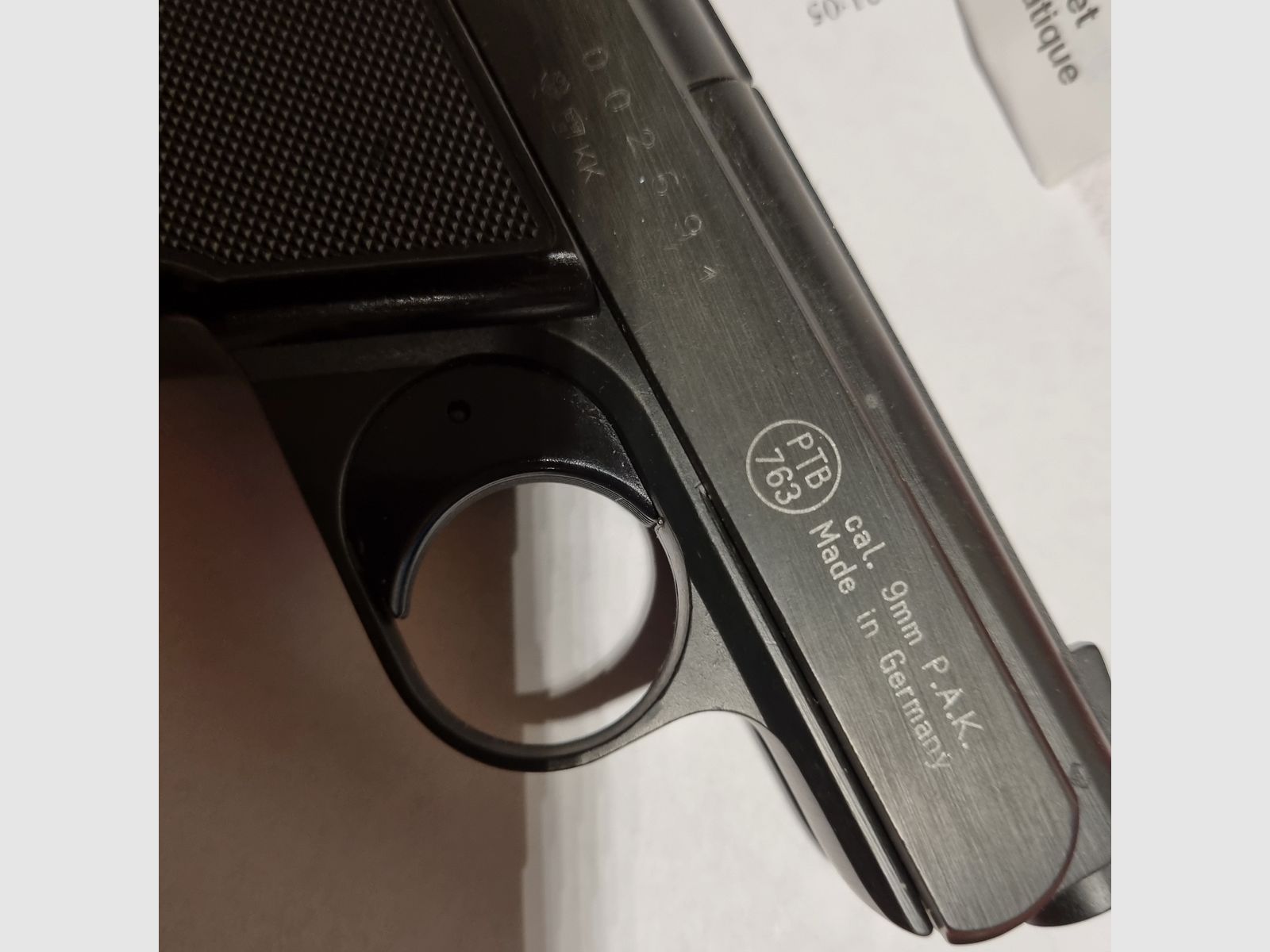 Reck Mod. Goliath, 9mm P.A.K., plus 50 cartridges. PTB 763, old version