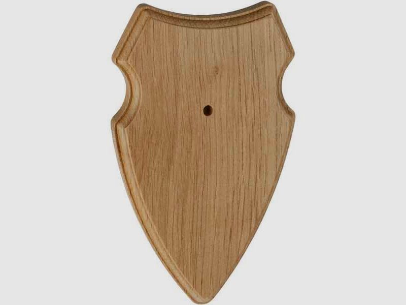 Trophäenschild Bock, Eiche hell, massiv. Mit Kiefereinlage. Größe 17,5x11cm.