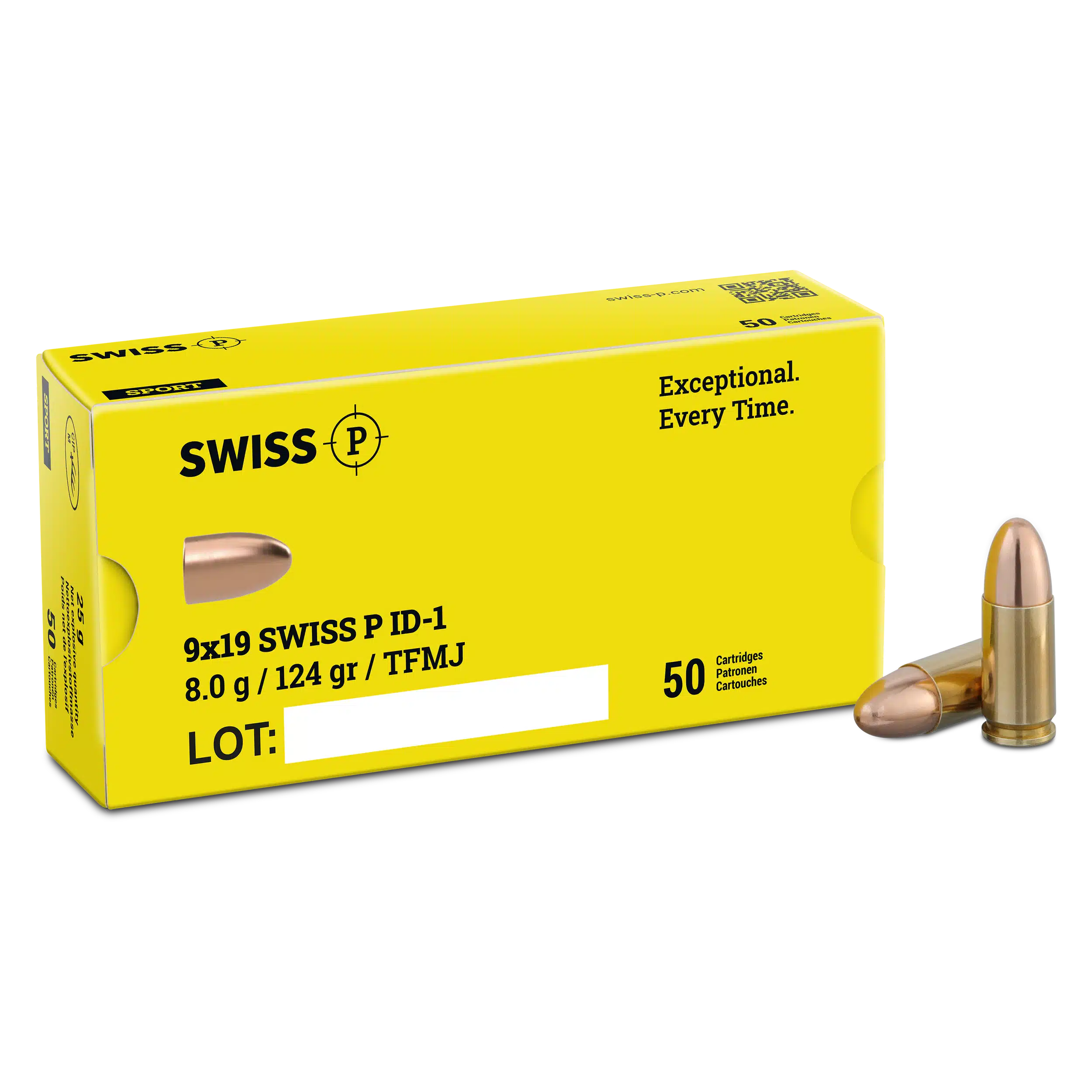 9x19mm Swiss P ID-1 TFMJ 8.0g / 124grs. – 50 Stk.
