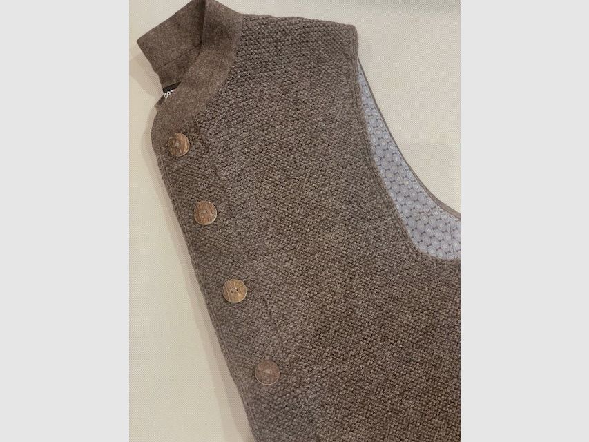Pezzo Schafwollweste mit Lodenkragen und Lodenrücken für Herren Handgestrickt in Braun, Bild 2 von 4