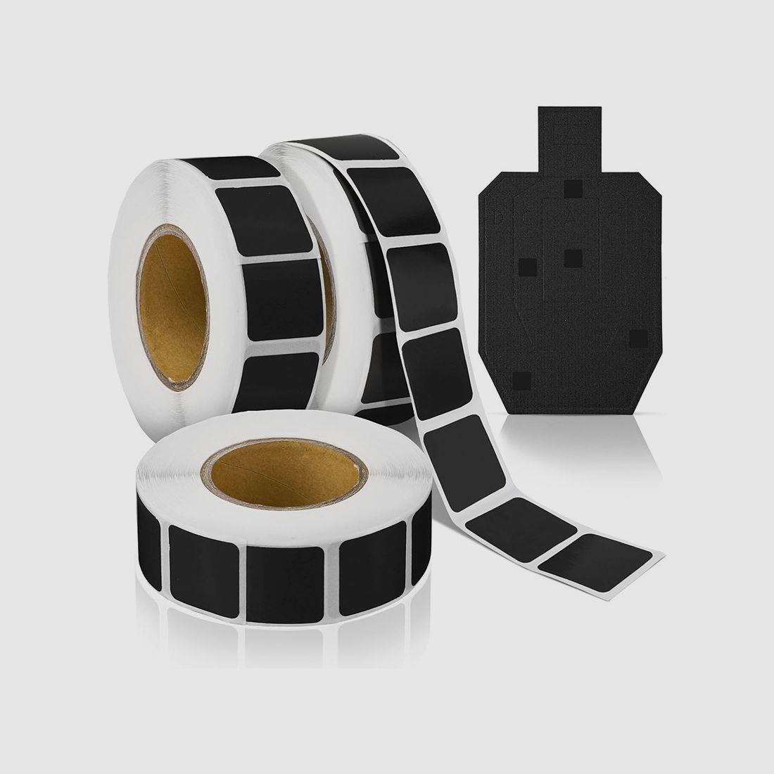 Schwarze quadratische Schusspflaster 1000er Rollen, 22x22mm