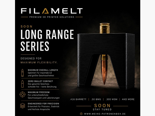 Filamelt ammunition box / .50 BMG Long Range Edition / 'Folding / Locking lid' / cartridge box, ammo box