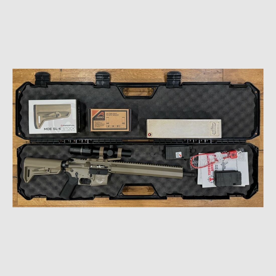 Tippmann M4-22 Elite GS Eagle FDE mit Burris ZF + Montage + Magpul Schaft