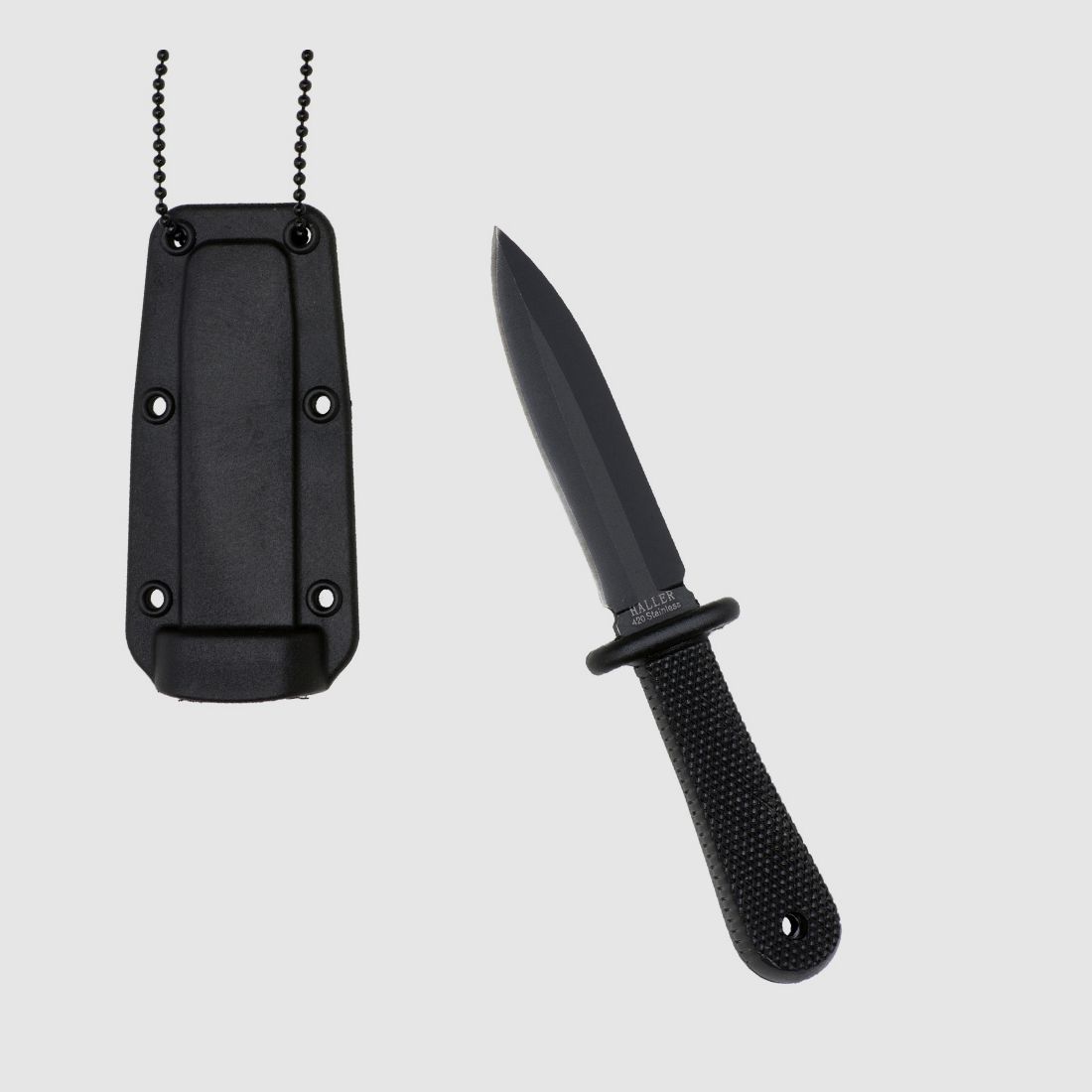 Couteau de cou noir poignée en caoutchouc affûté d'un côté légal à porter mini couteau