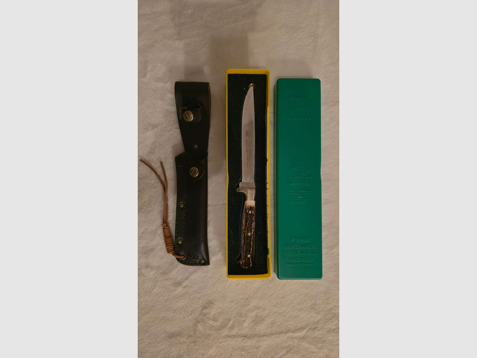 Puma Wildtöter nóż myśliwski 11/3594 – Pius Wildt – Solingen – z pochwą skórzaną i pudełkiem