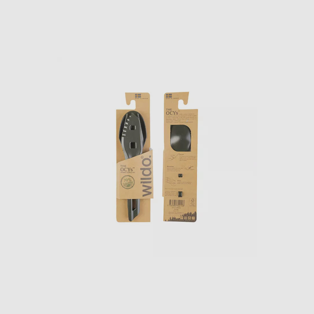 The Ocys™ (Outdoor Cutlery Set) Wildo® Olive 3-piece.