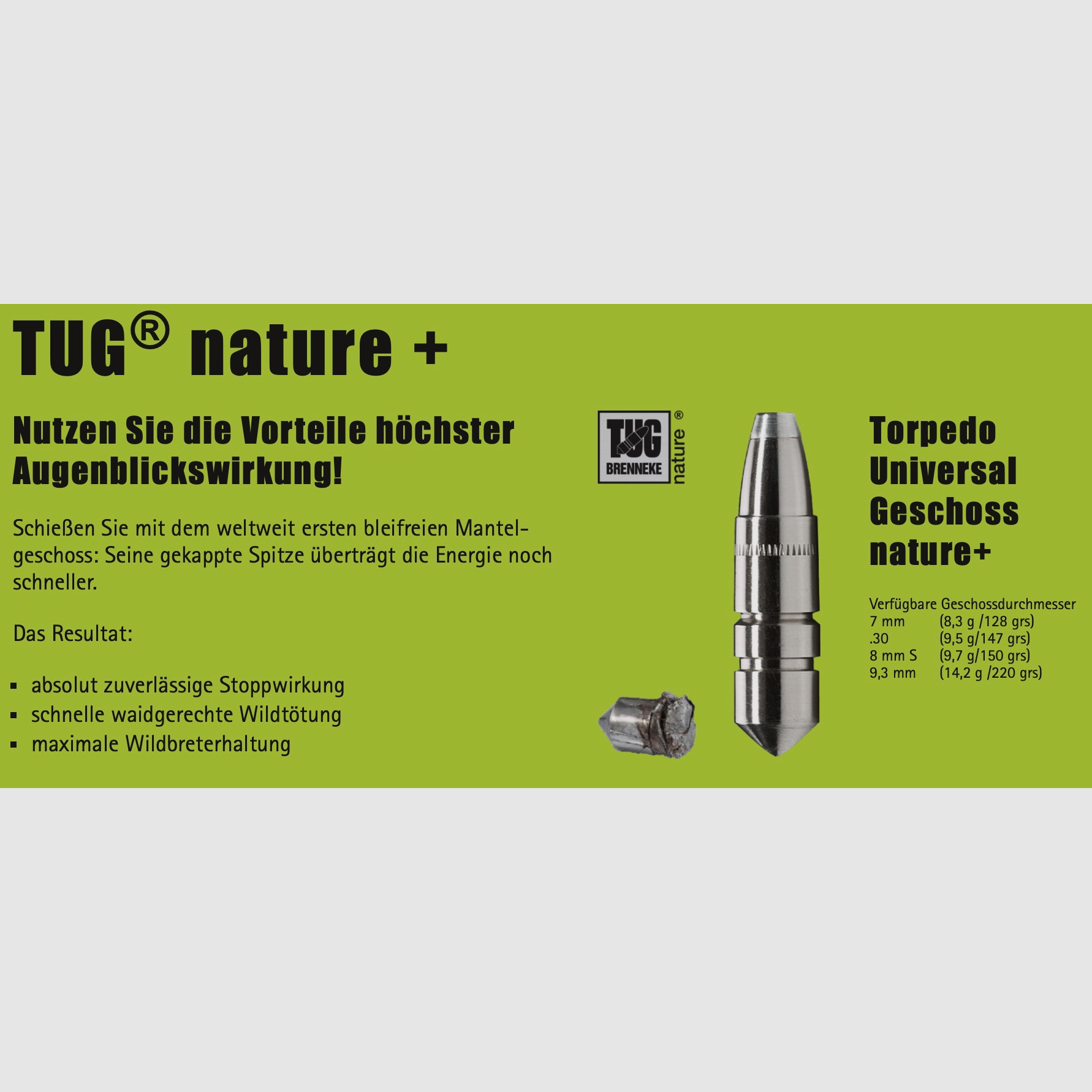 Brenneke 44233000 .30-06 Spring. TUG nature+ 9,5 g 147 gr Bleifrei Langwaffenmunition