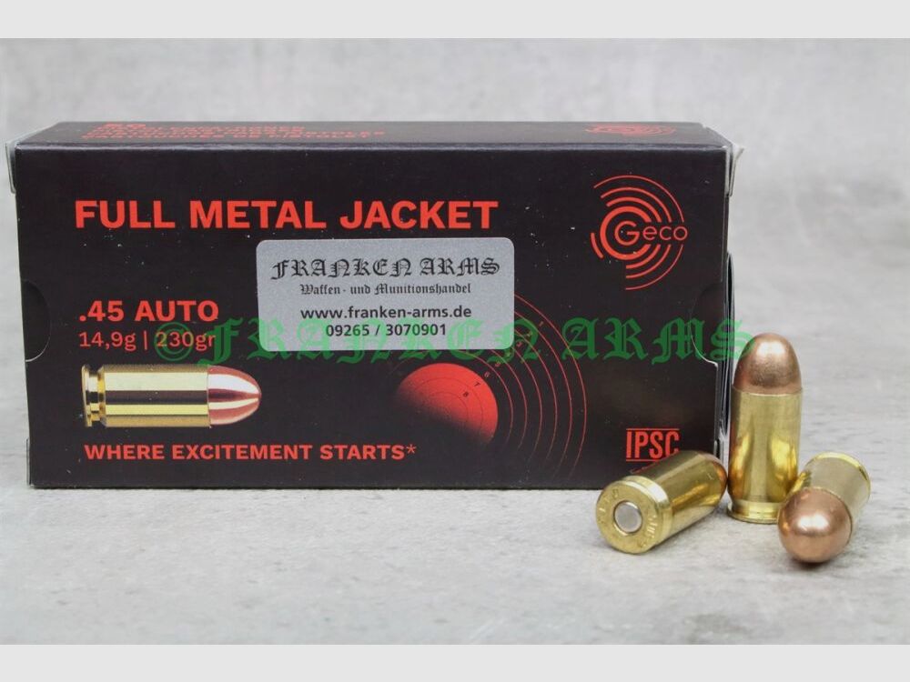 Geco .45 Auto Vollmantel 230gr. 14,9g 50 Stück Staffelpreise