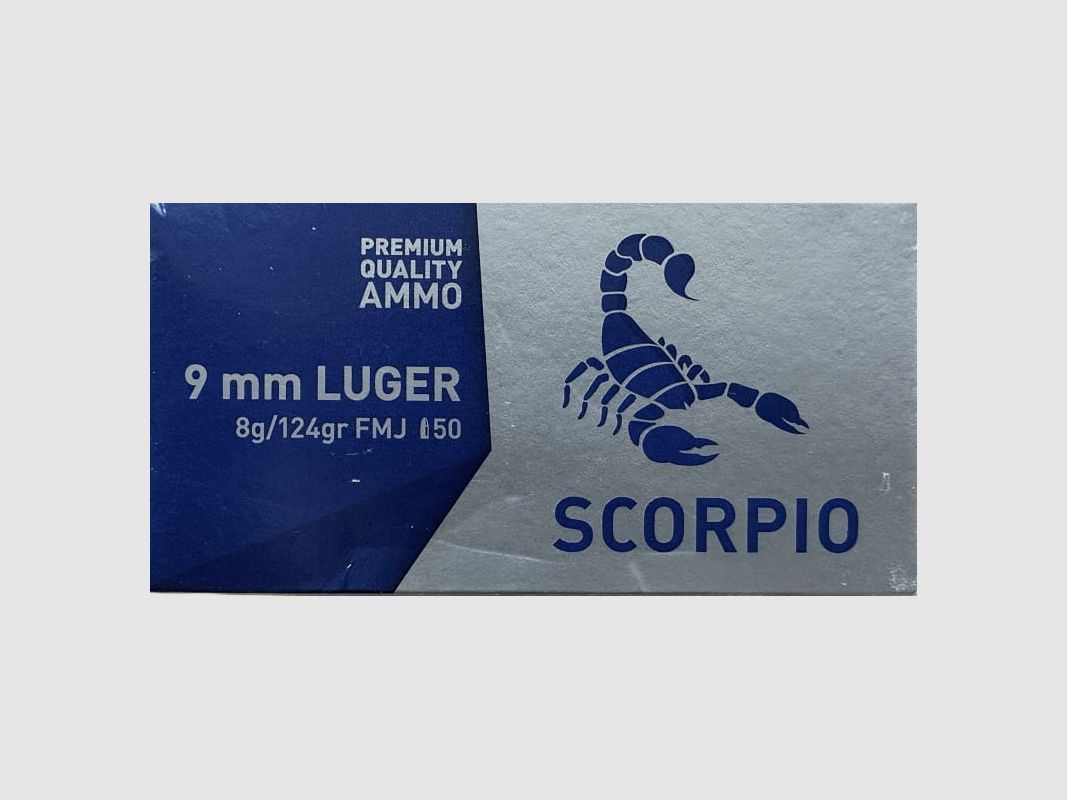 STV 9 mm PARA SCORPIO FMJ ammunition, 8.0 g/124 gr, image 1 of 2