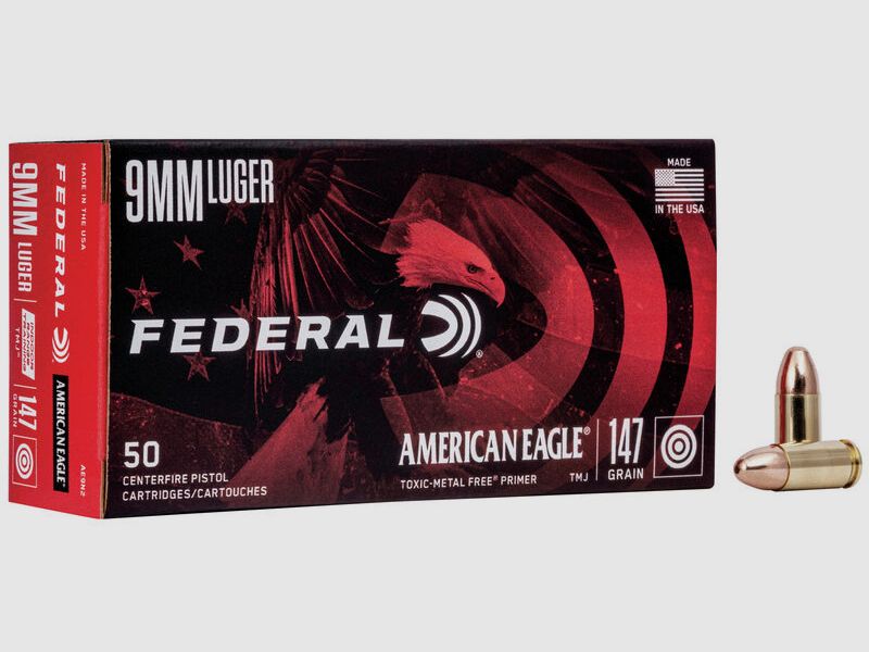Federal American Eagle Indoor Range Training 9mm Luger 147GR TMJ 50 Patronen
