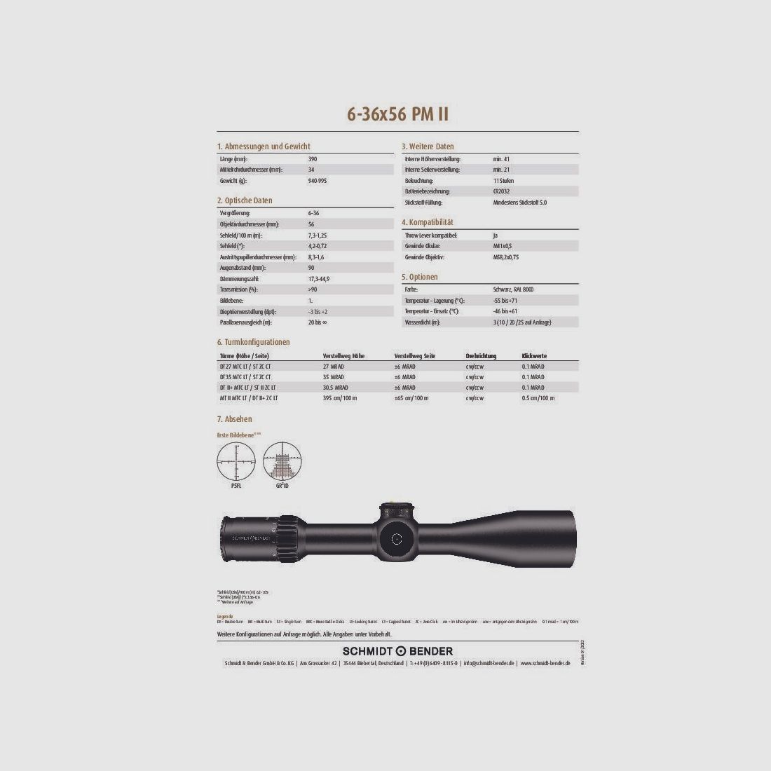 Schmidt & Bender Schmdt & Bender 6-36x56 PM II High Performance LPI M1FL 1cm cw DT27 MTC LT / ST ZC CT