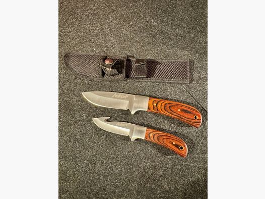 Doppel Gürtelmesser, 2 Messer in Nylonscheide, Askari, unbenutzt, Holzgriff, 72