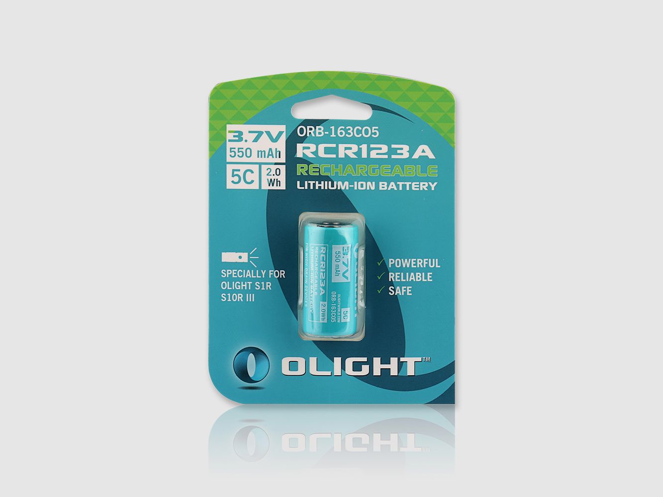 Batterie rechargeable RCR123 550 mAh avec PCB + – pour lampe de poche S1R Olight, image 2 sur 2
