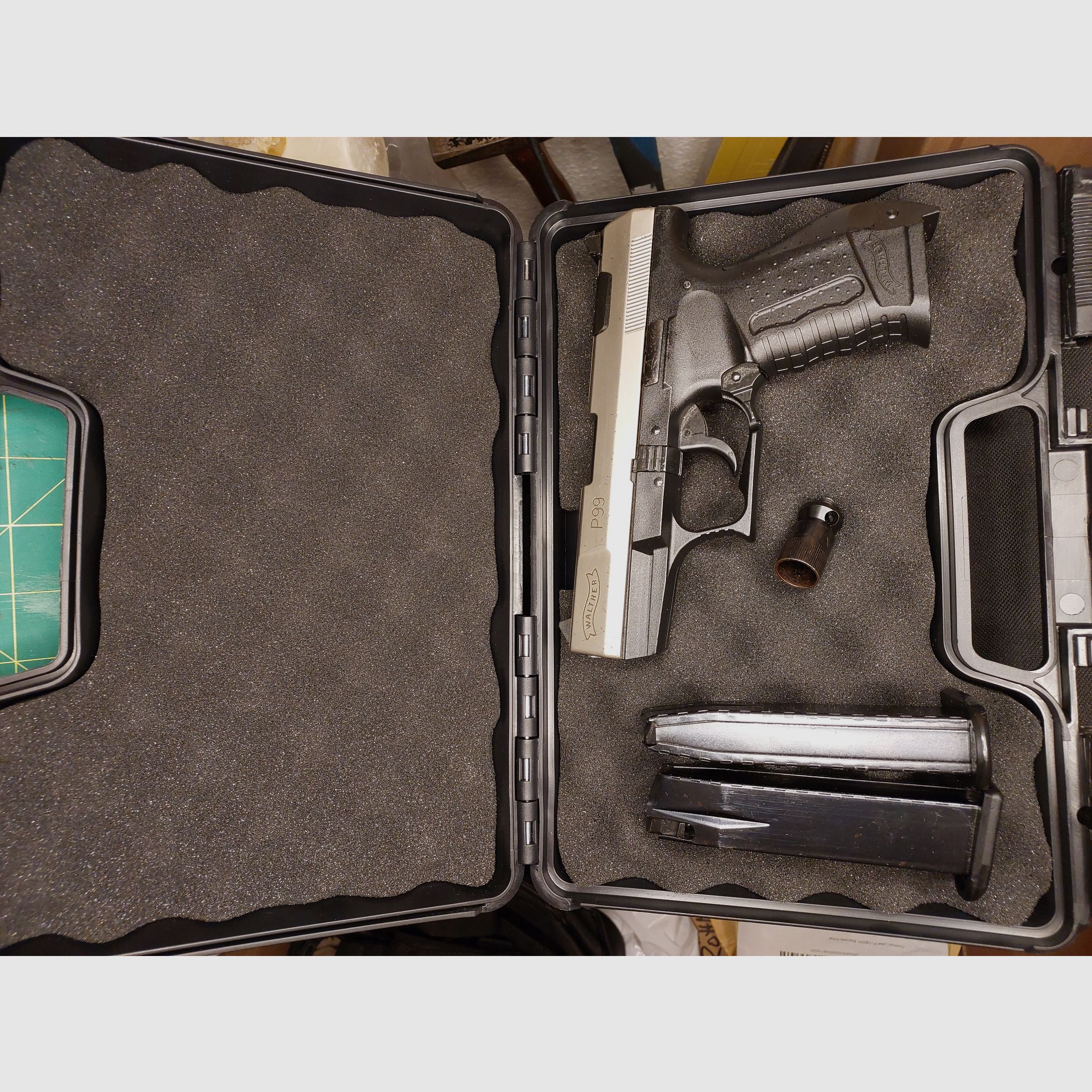 Walther P99 blank firing pistol 9mm P.A.K. bicolor nickel (PTB 762) P 99 with 2 magazines