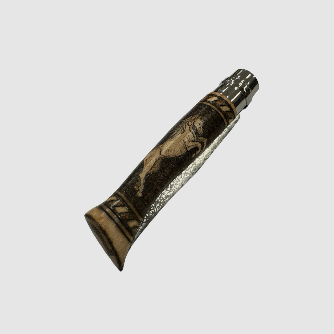 Couteau – OPINEL – N.10 INOX, fait main avec un cheval pyrogravé, image 4 sur 4