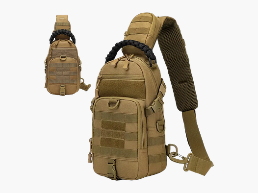 Chest Pack MOLLE EDC, taktische Brusttasche aus Nylon mit gepolstertem Schultergurt (Khaki)