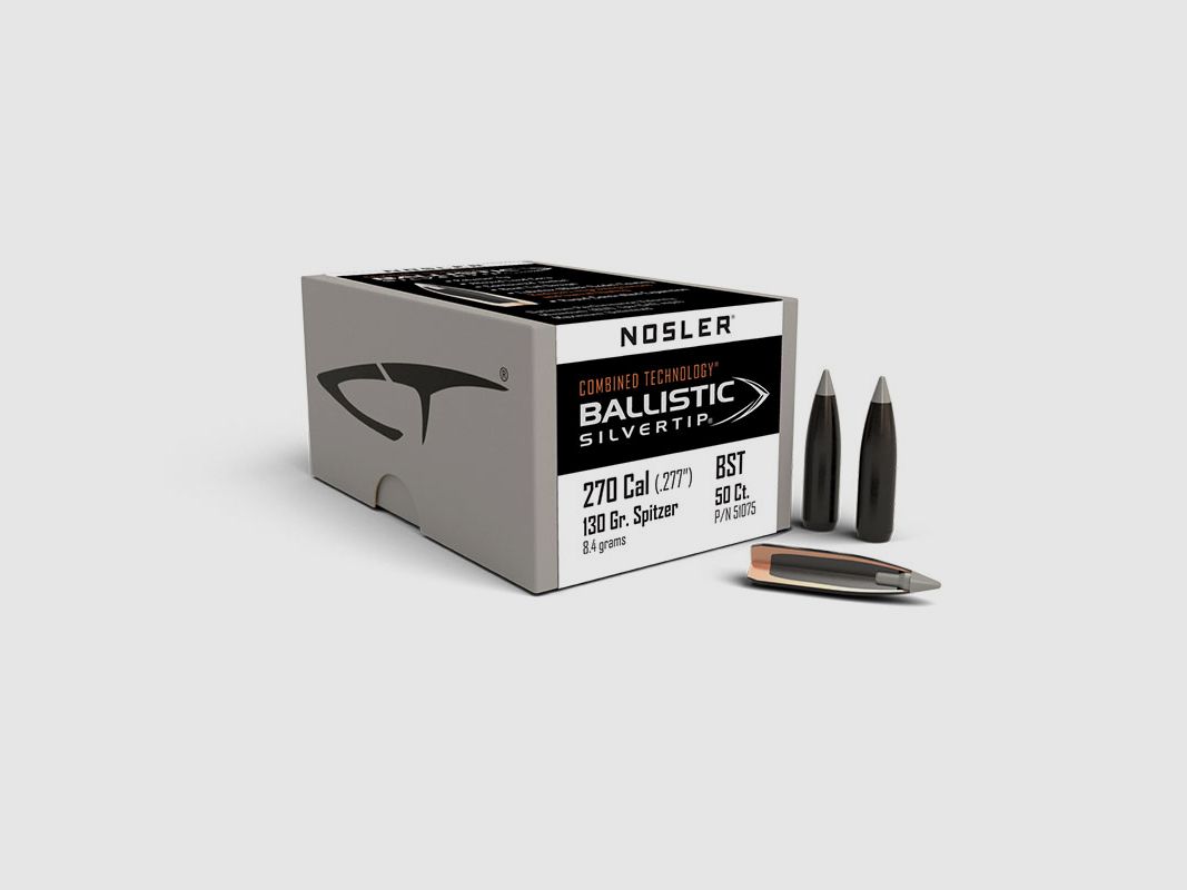 BULLE – NOSLER – BALLISTIC SILVER TIP 270 caliber (.277″) Spitzer 130gr (8.4 grams) (50pcs) -51075