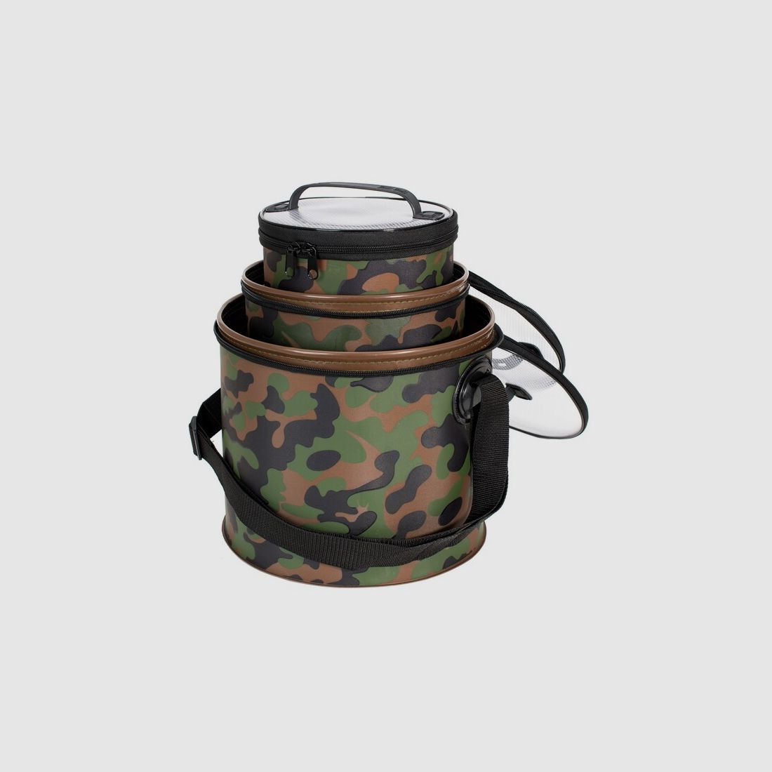 Trendex® Tasche / Eimer / Stacker - 3er Set "Rund" 4 + 7,5 + 16 Liter - wasserdicht - Camouflage
